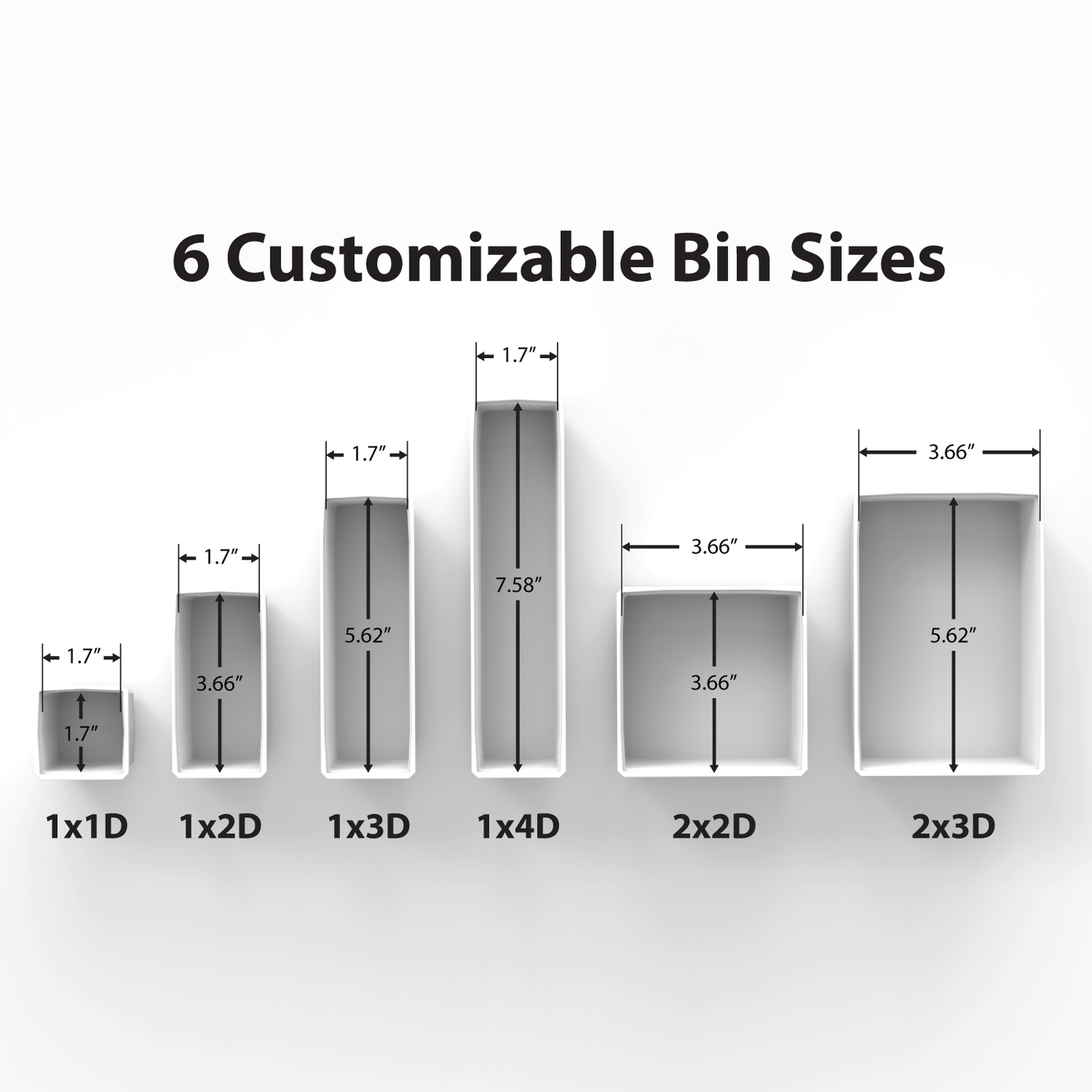 2 Customizable 1x3D (Deep) Bins (1.7" x 5.62")