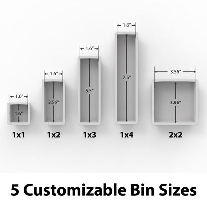 2 Customizable 1x3 Bins (1.6" x 5.5")